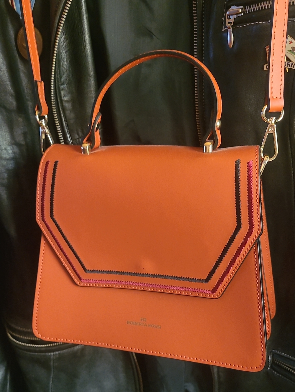 Roberta Rossi Orange Top-Handle Satchel with Contrast Trim